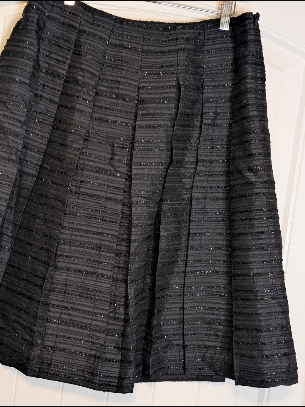 Talbot's Black Pleated Textured Shimmer A Line Knee Length Skirt - Picture 3 of 11